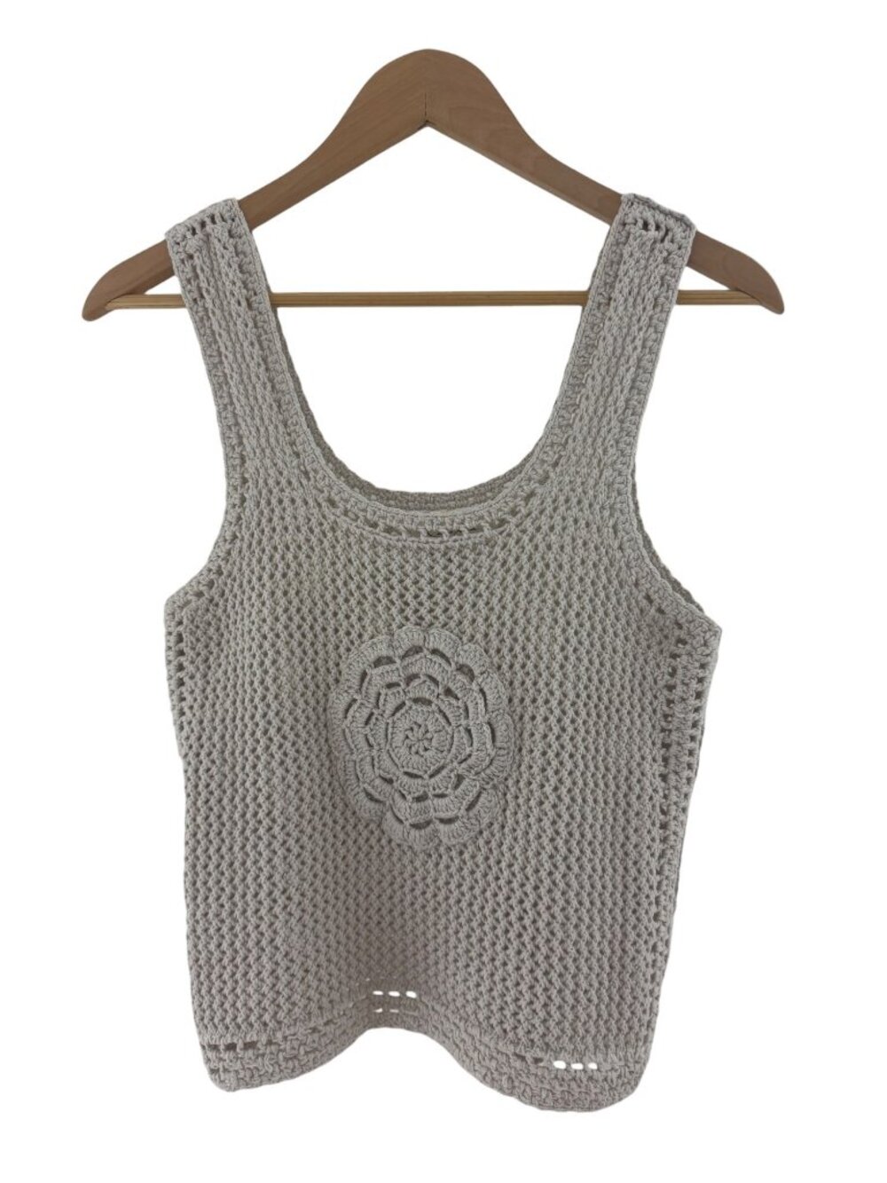Jessica Simpson Tan Neutral Crochet Tank Top‎ Shirt Size M Boho Summer Hippie